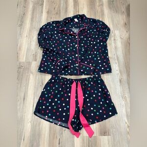Sleep chic medium flannel pajamas Navy with polka dots
